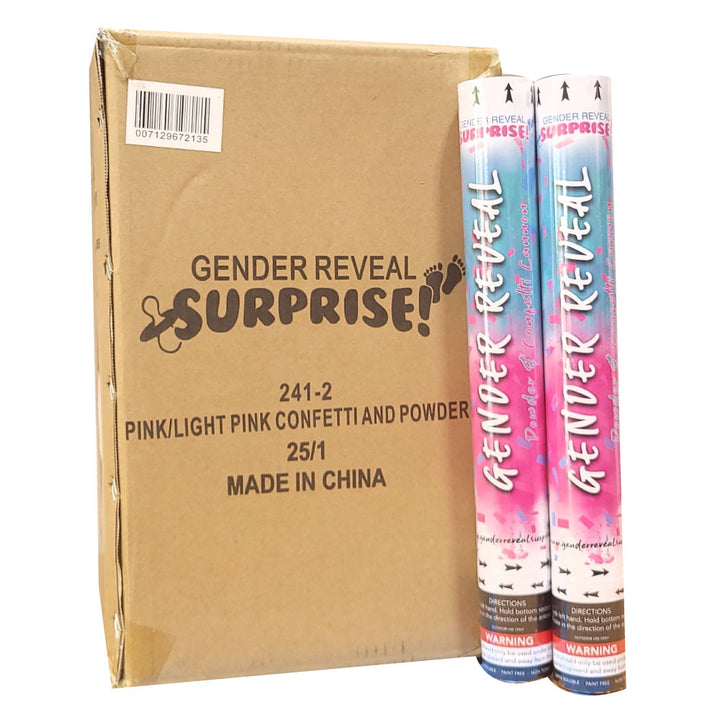 18" Pink Gender Reveal Powder and Confetti Cannons Case 25/1