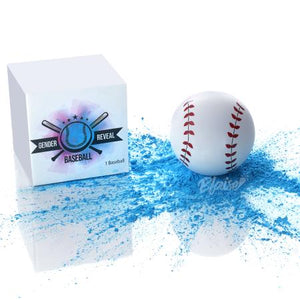 Imagery of baseball prop for gender reveal parties.