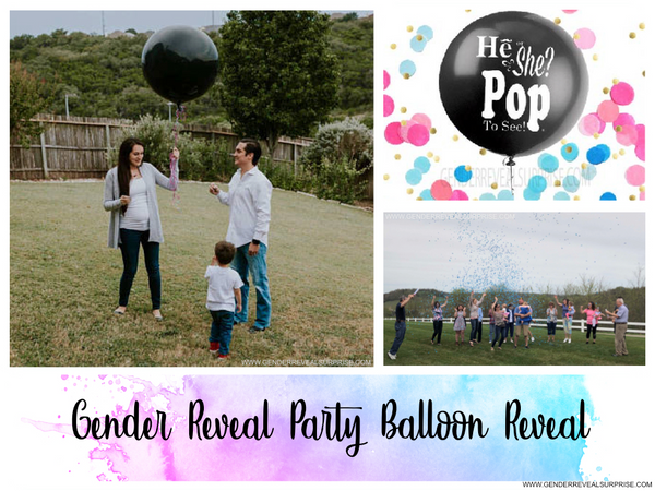 collage of gender reveal images. With the words 