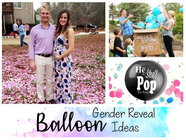 Collage of balloon gender reveal ideas.