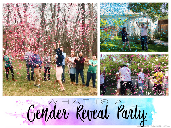 Gender Reveal collage of couples celebrating the moment of gender reveal.