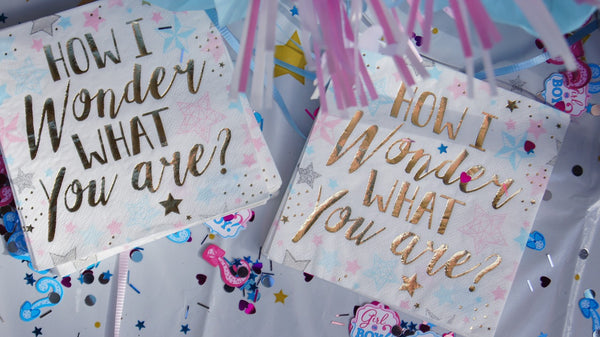 Gender Reveal napkins that say 