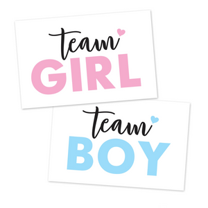 Team Girl and Team Boy signs