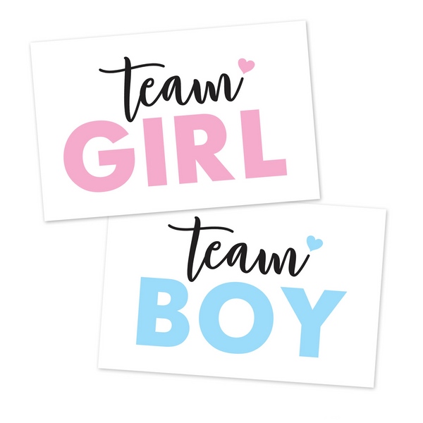 Team Girl and Team Boy signs