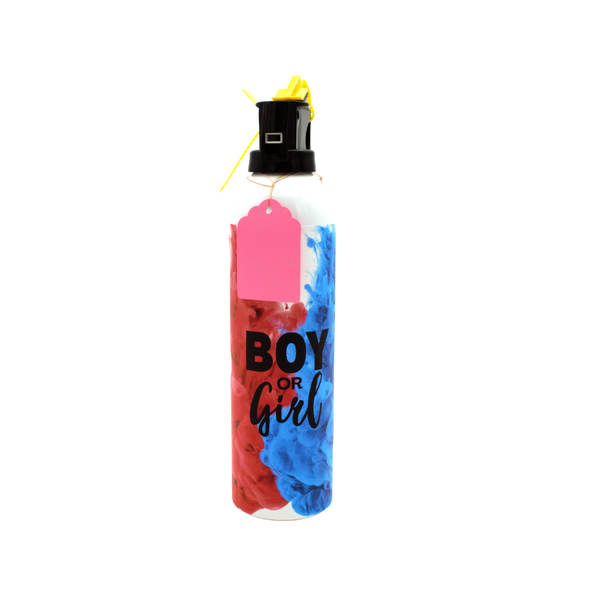 Bottle with 'Boy or Girl' text and color swatches on a white background