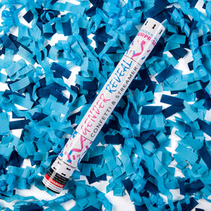 18" Blue Gender Reveal Streamer & Confetti Cannons