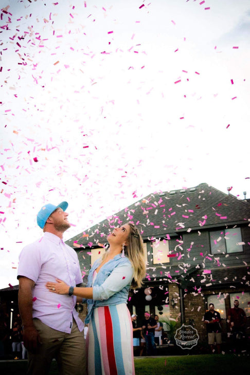 It's a girl! Family and Friends surprised their loved ones by using our pink gender reveal confetti cannons