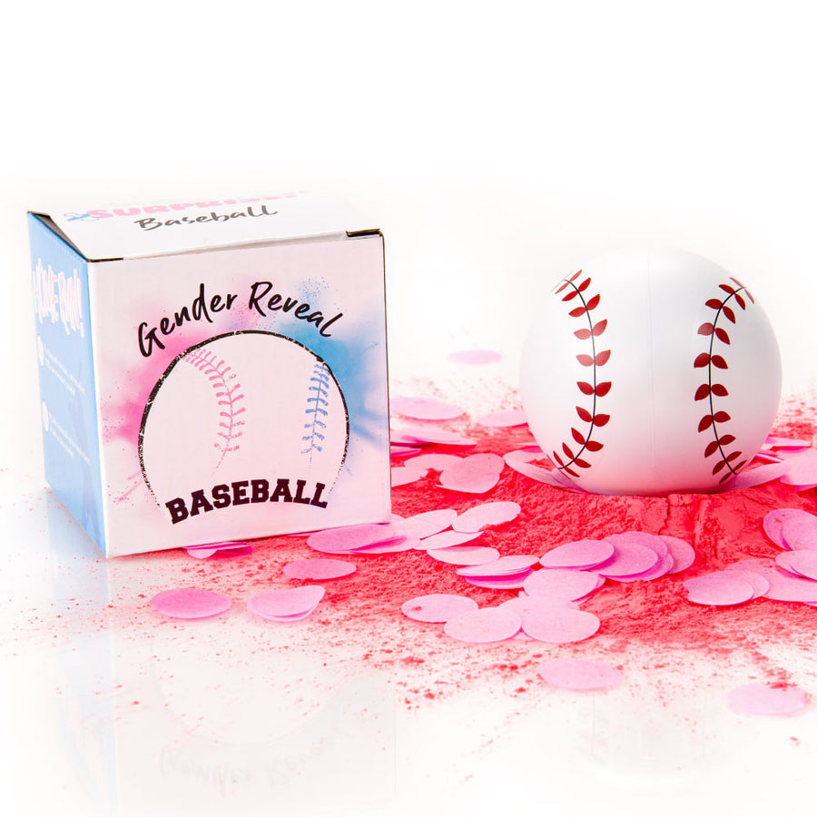 Pink Gender Reveal Powder and Confetti Baseball