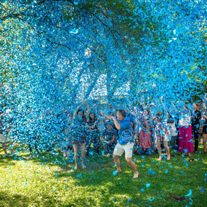 blue biodegradable confetti cannon gender reveal
