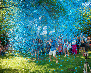 blue biodegradable confetti cannon gender reveal